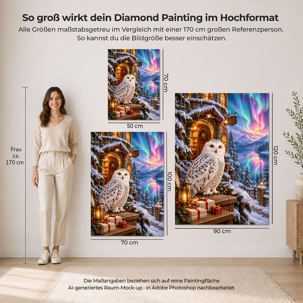 5D Diamond Painting – Schneeeulenpost im Nordlichtzauber