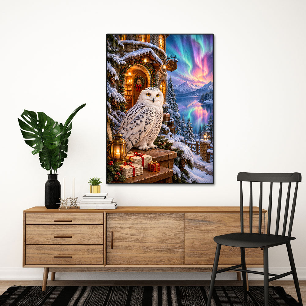 5D Diamond Painting – Schneeeulenpost im Nordlichtzauber
