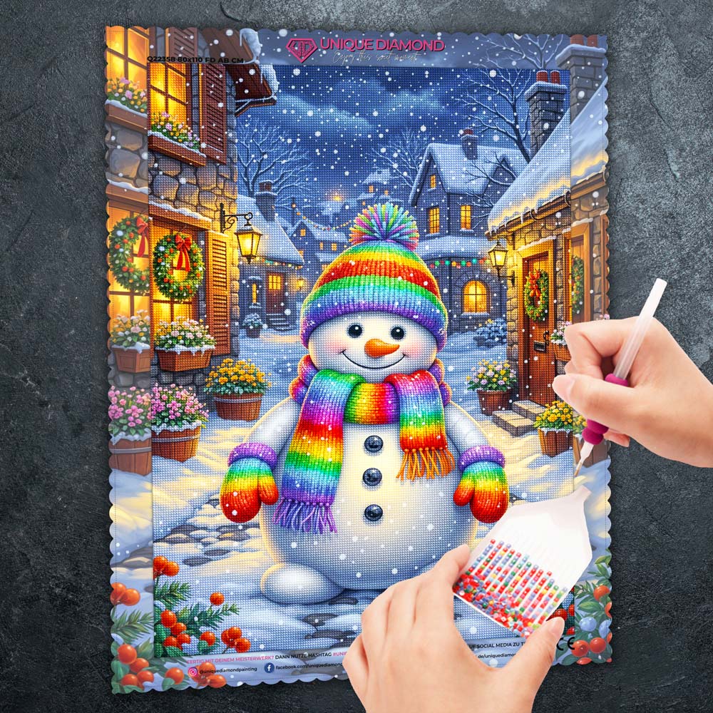 5D Diamond Painting – Schneemann Emil im Winterzauber Unique-Diamond