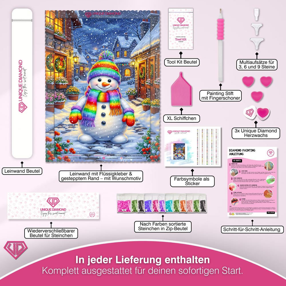 5D Diamond Painting – Schneemann Emil im Winterzauber Unique-Diamond