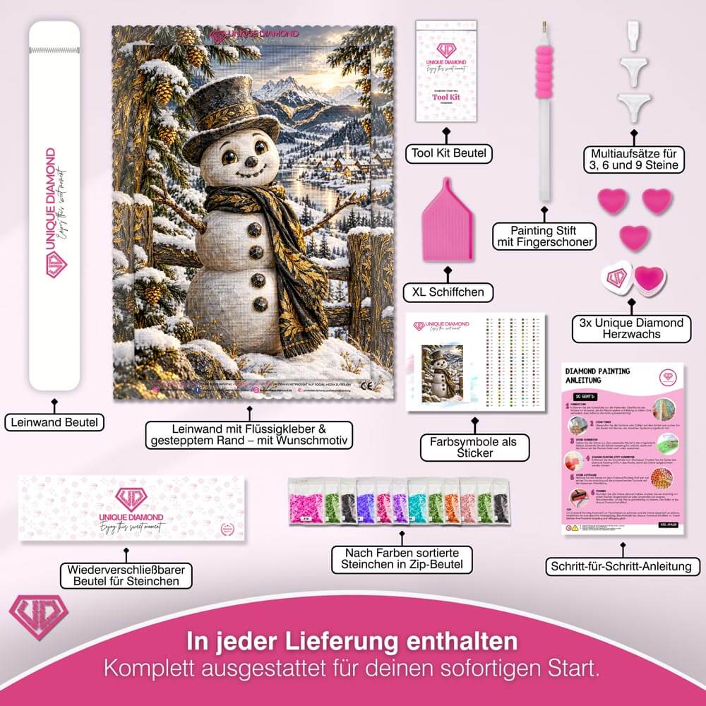 5D Diamond Painting – Schneemann im Alpengold