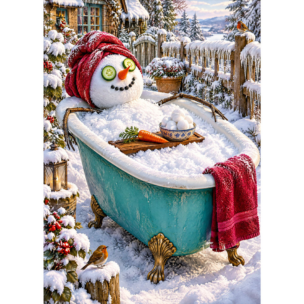5D Diamond Painting – Schneemann im Wellnessglück | Unique Diamond