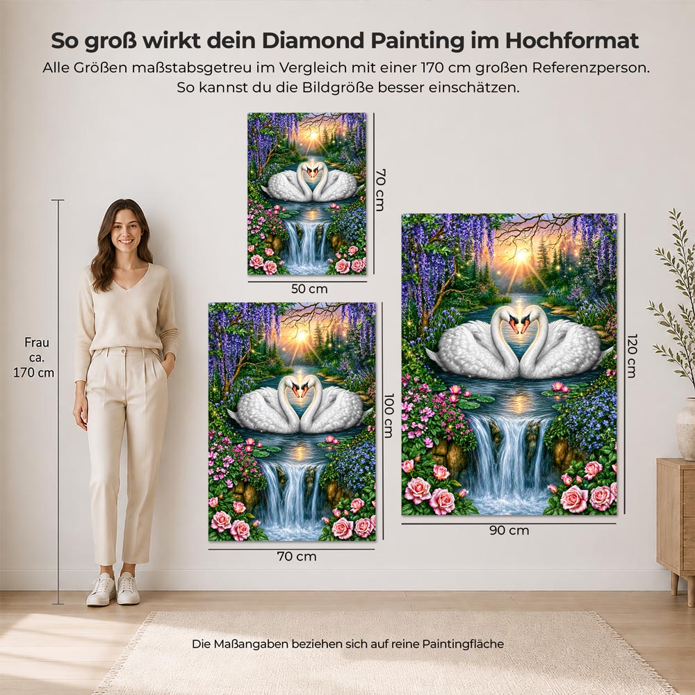 5D Diamond Painting – Schwanenliebe am Wasserfall