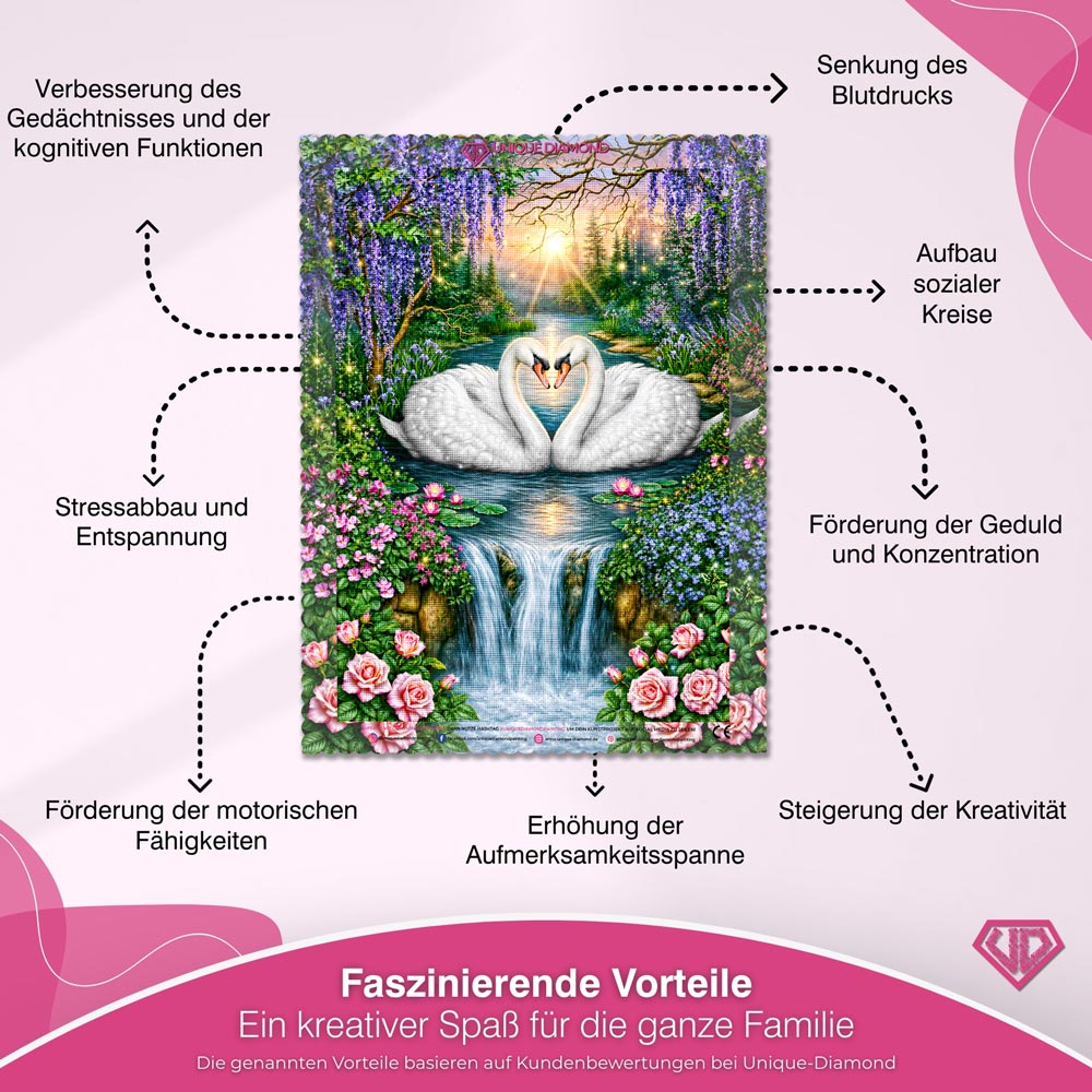 5D Diamond Painting – Schwanenliebe am Wasserfall