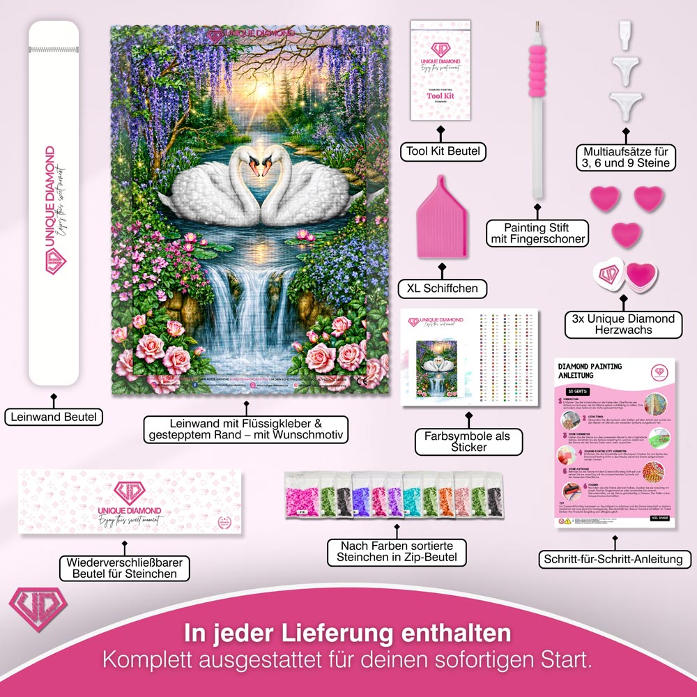 5D Diamond Painting – Schwanenliebe am Wasserfall