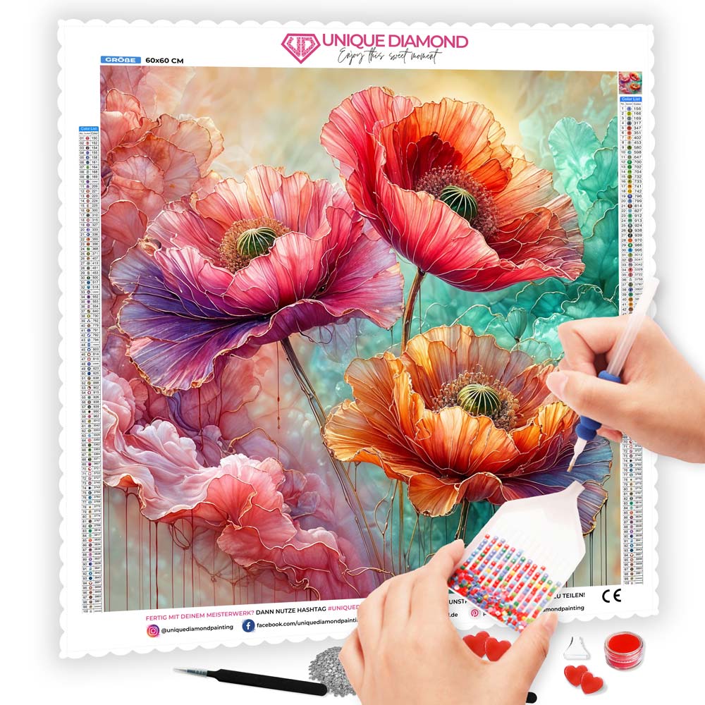 5D Diamond Painting – Seidenmohn im Farbnebel, Unique-Diamond