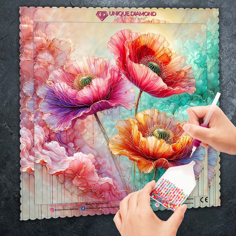 5D Diamond Painting – Seidenmohn im Farbnebel Unique-Diamond