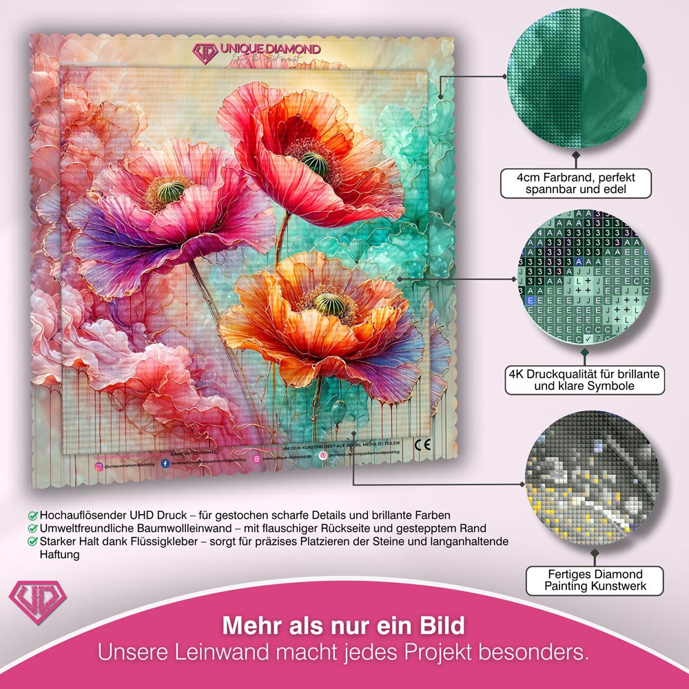 5D Diamond Painting – Seidenmohn im Farbnebel Unique-Diamond