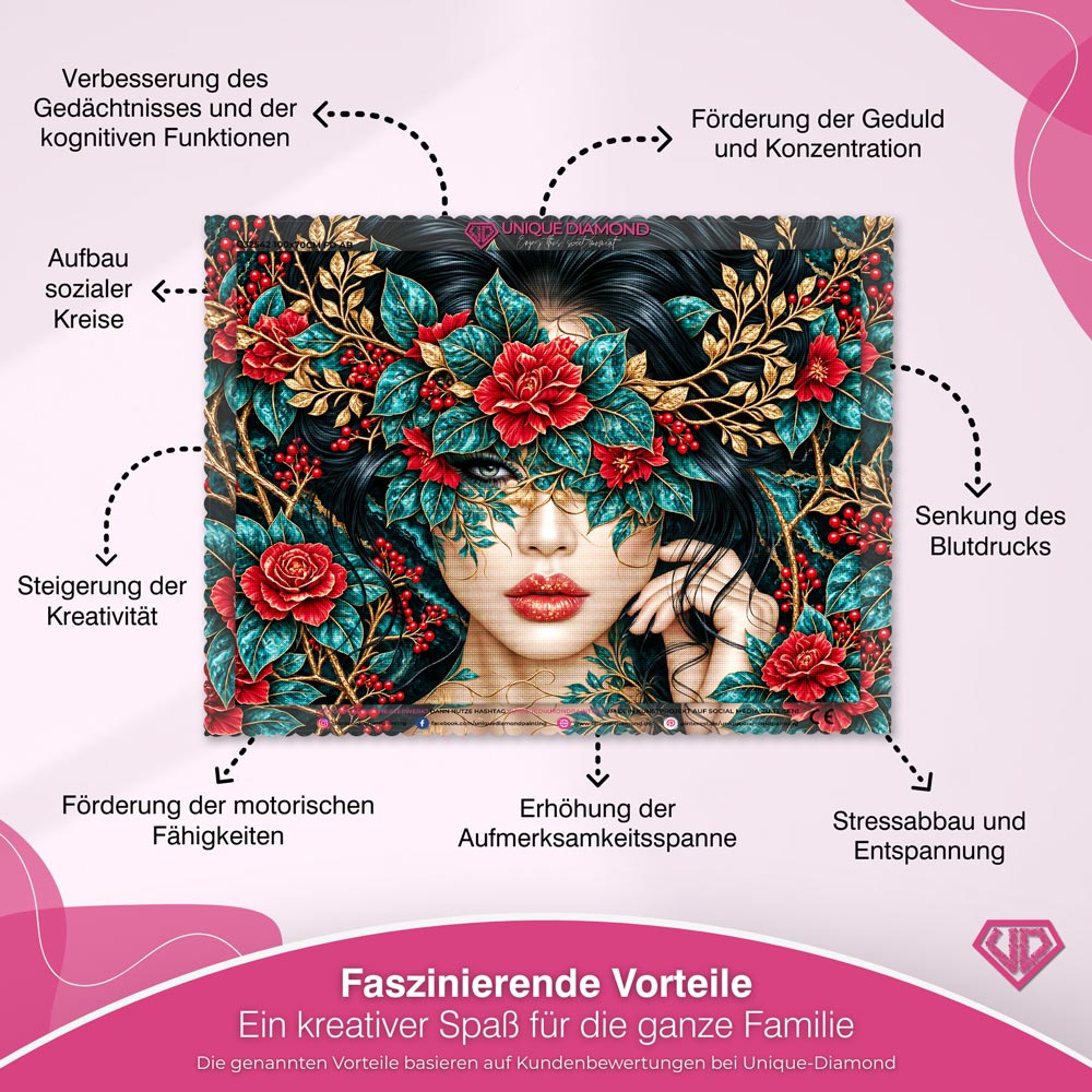 5D Diamond Painting – Selene im Garten der Rubinrosen
