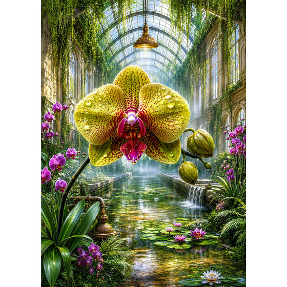 5D Diamond Painting – Smaragdorchidee im Glashaus der Ewigkeit | Unique Diamond