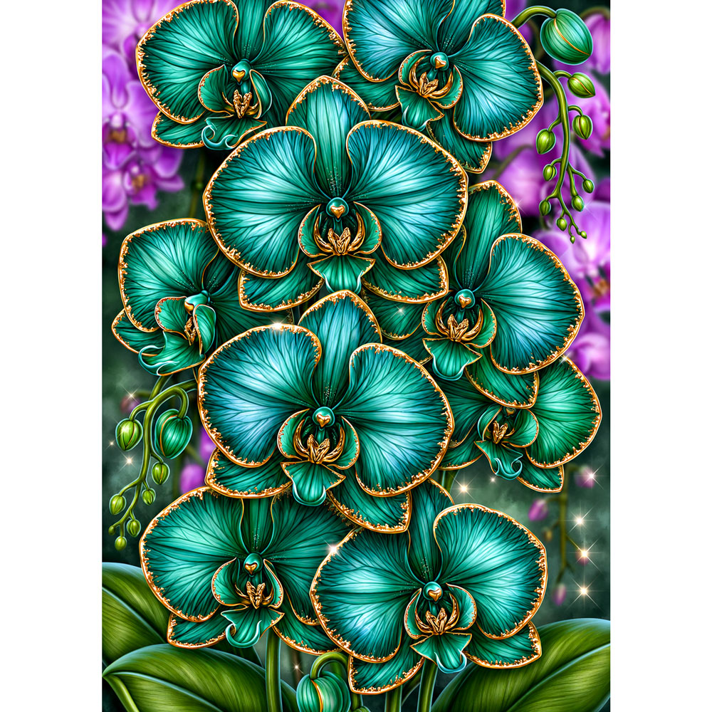 5D Diamond Painting – Smaragdorchideen im Goldglanz | Unique Diamond