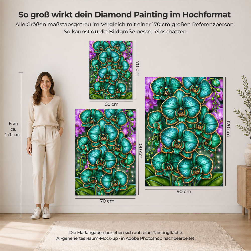 5D Diamond Painting – Smaragdorchideen im Goldglanz