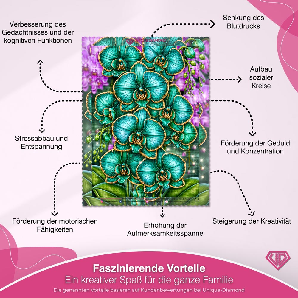 5D Diamond Painting – Smaragdorchideen im Goldglanz