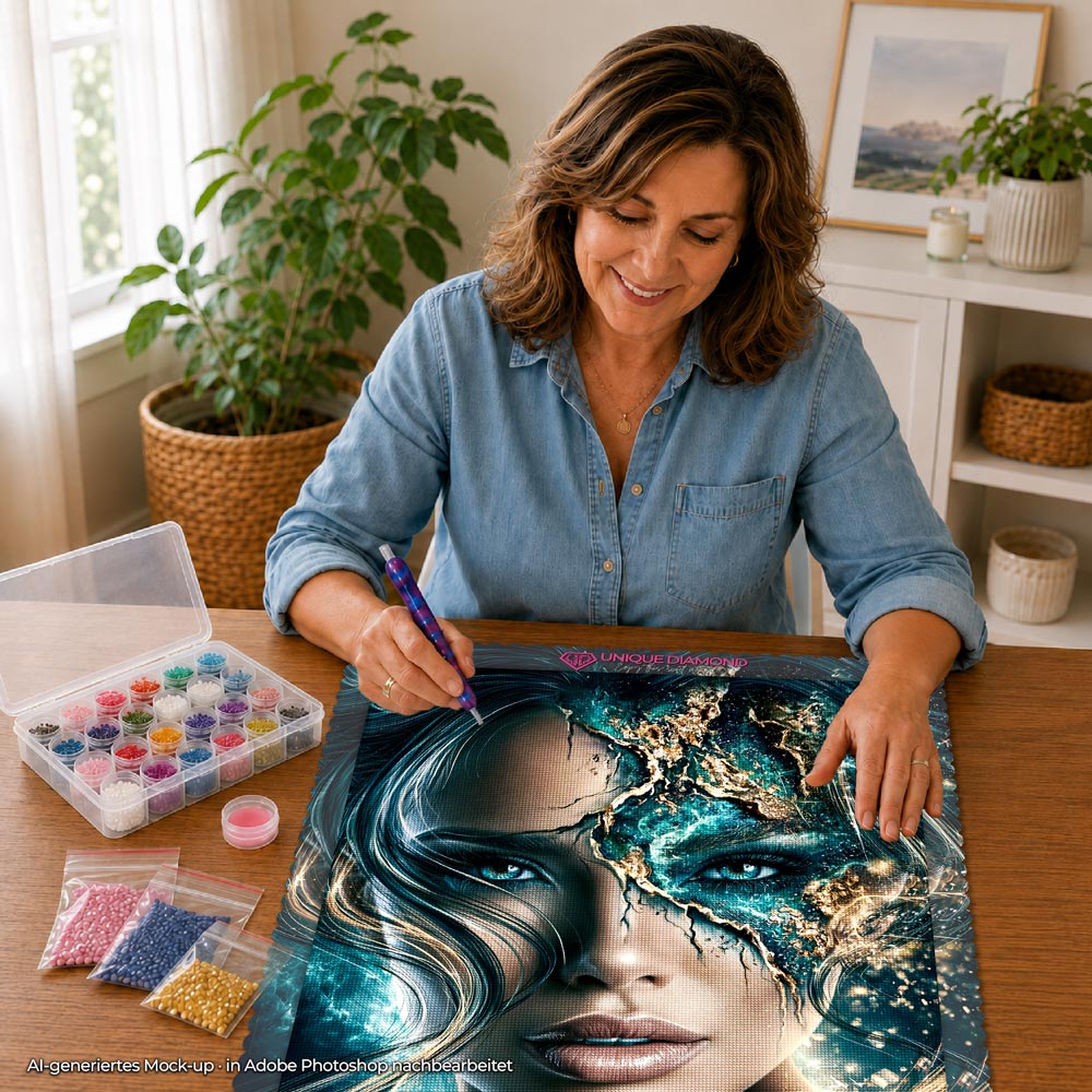 5D Diamond Painting – Smaragdseele in Gold
