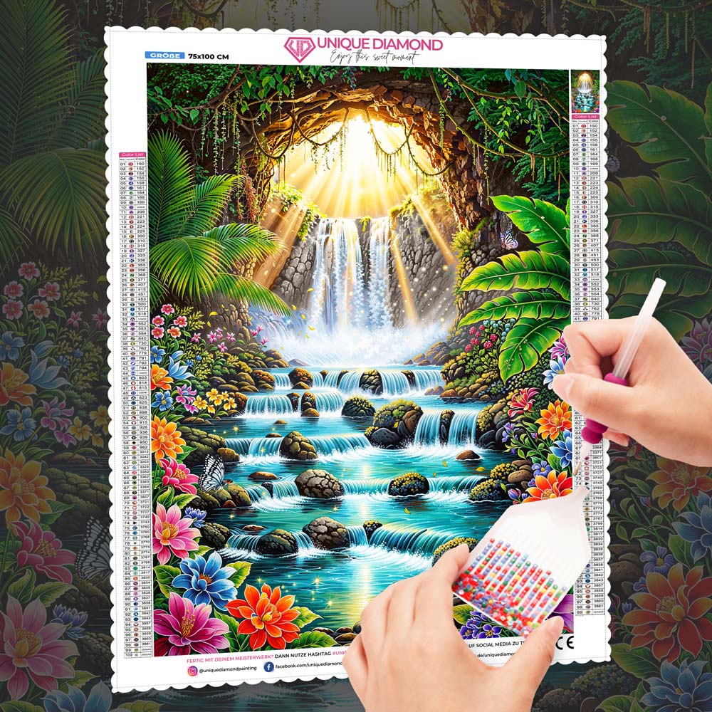 5D Diamond Painting – Solaras Tropenquelle, Unique-Diamond