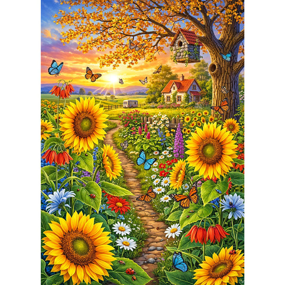 5D Diamond Painting – Sonnenblumentraum im Schmetterlingsgarten Unique-Diamond