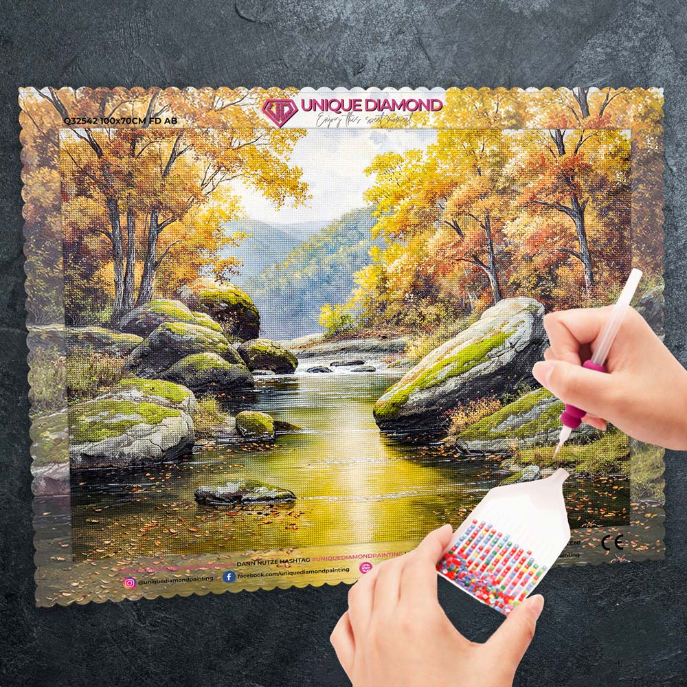 5D Diamond Painting – Sonnenkuss im Herbsttal Unique-Diamond
