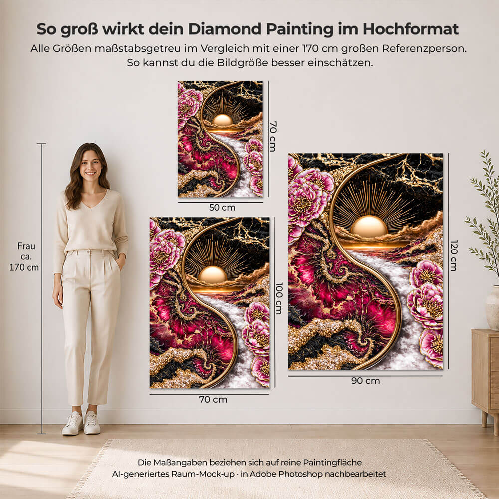 5D Diamond Painting – Sonnenportal der Rubinblüten