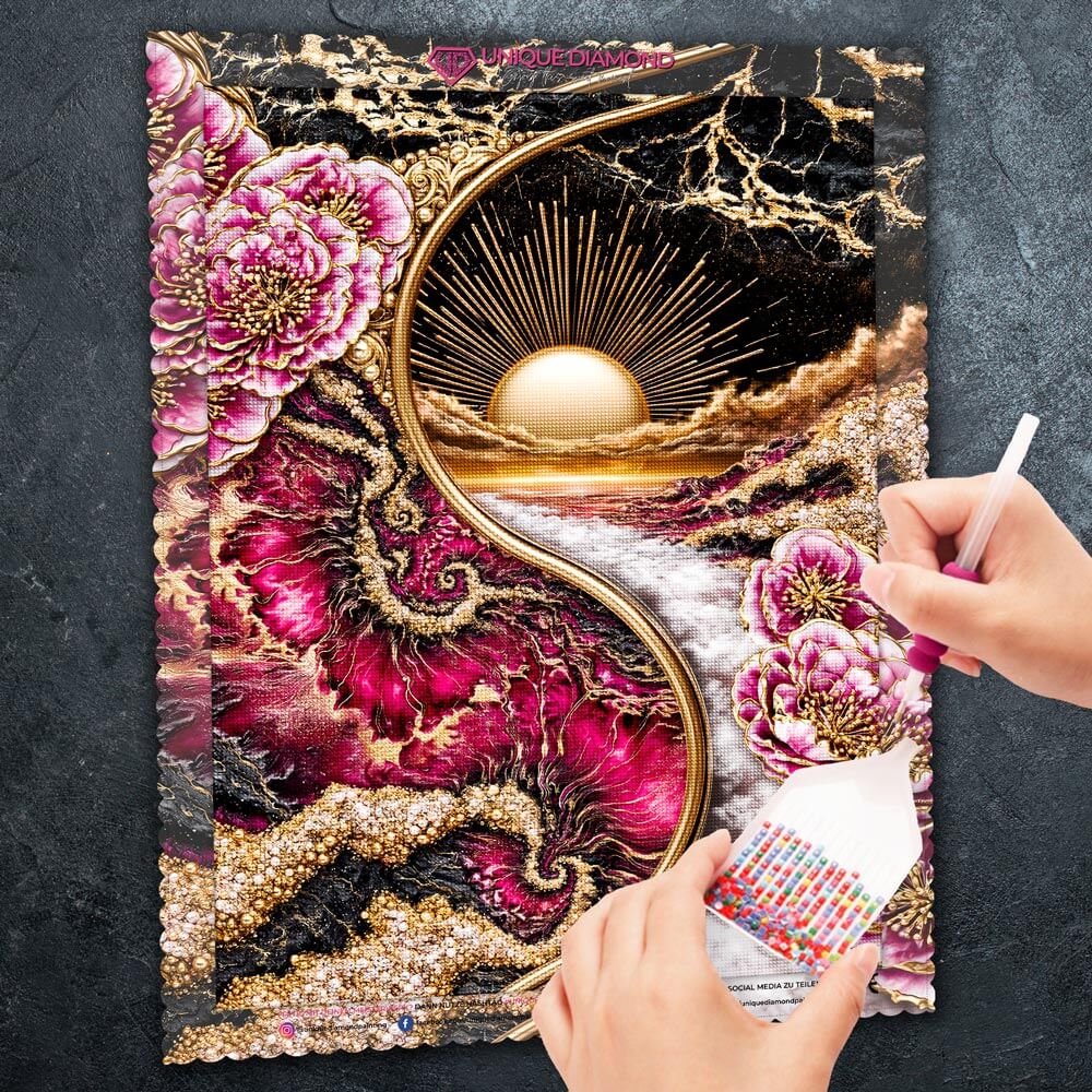 5D Diamond Painting – Sonnenportal der Rubinblüten