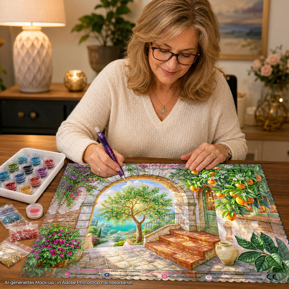 5D Diamond Painting – Sonnentor der Zitronengärten