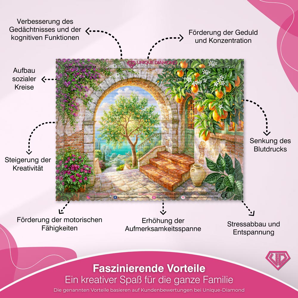 5D Diamond Painting – Sonnentor der Zitronengärten