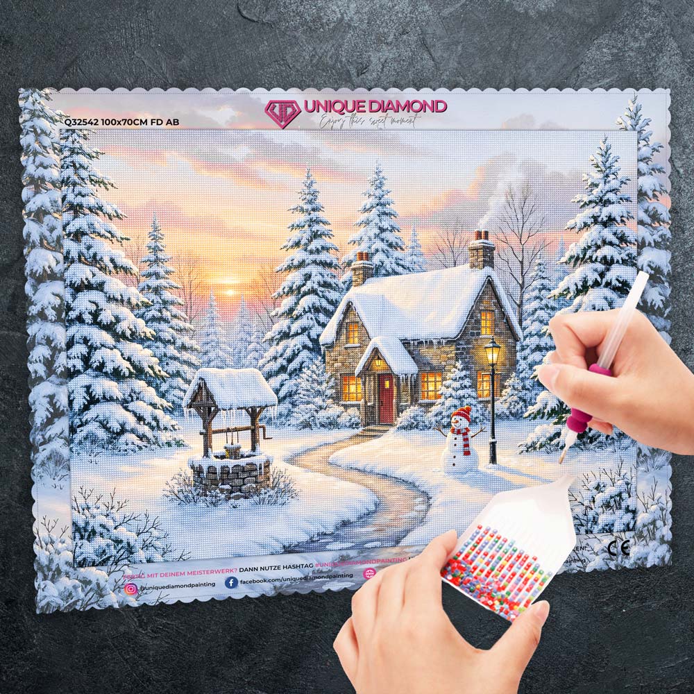 5D Diamond Painting – Sonnenuntergang im Winterwald Unique-Diamond