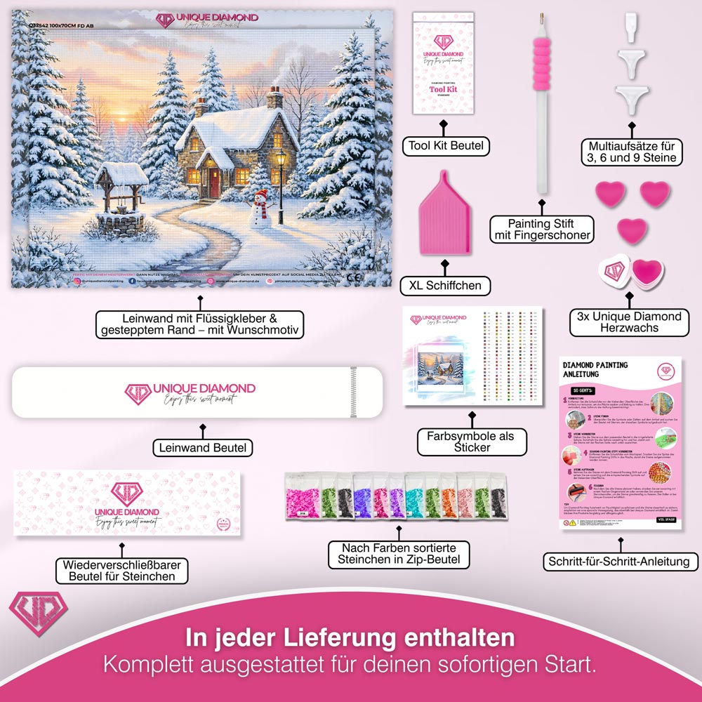 5D Diamond Painting – Sonnenuntergang im Winterwald Unique-Diamond