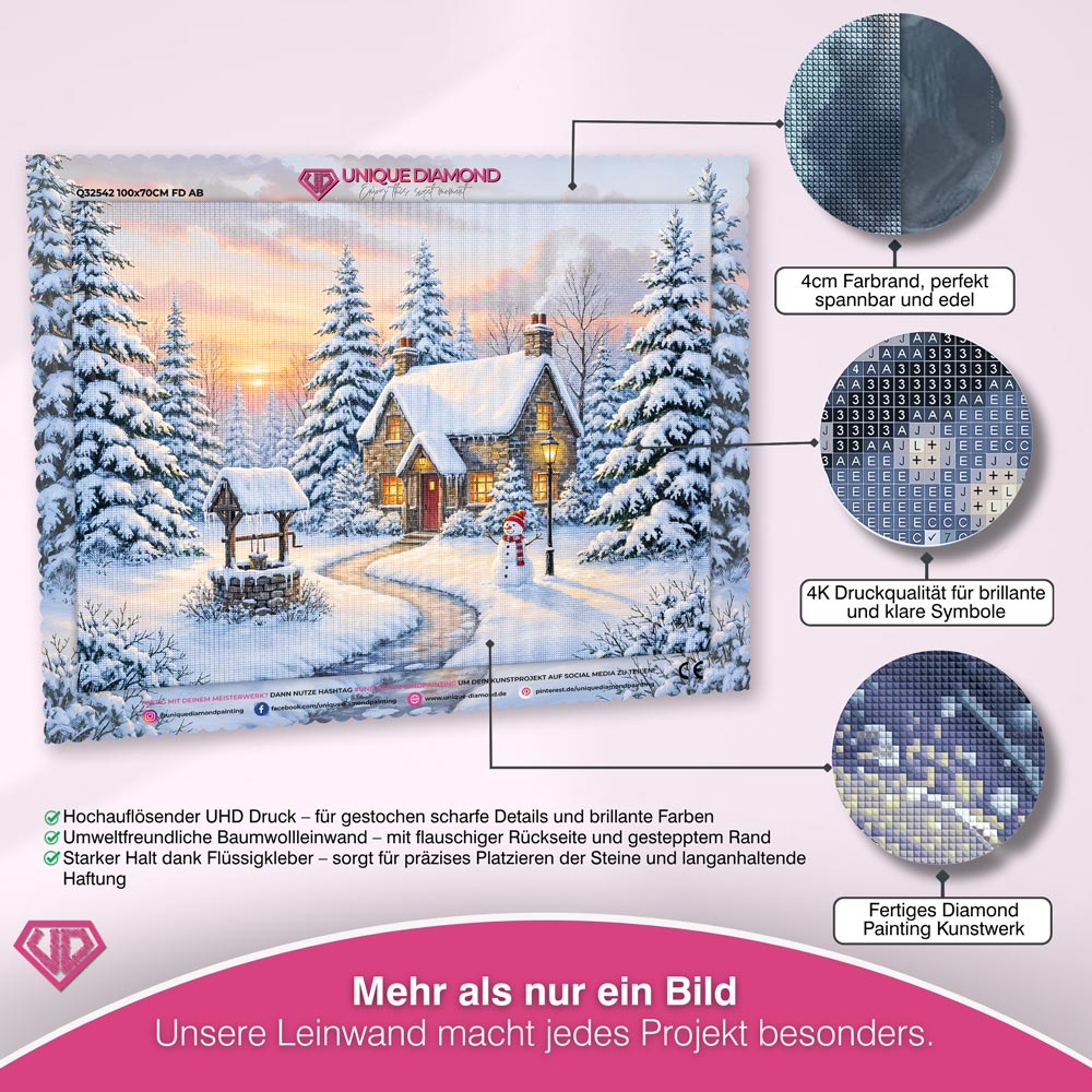 5D Diamond Painting – Sonnenuntergang im Winterwald Unique-Diamond