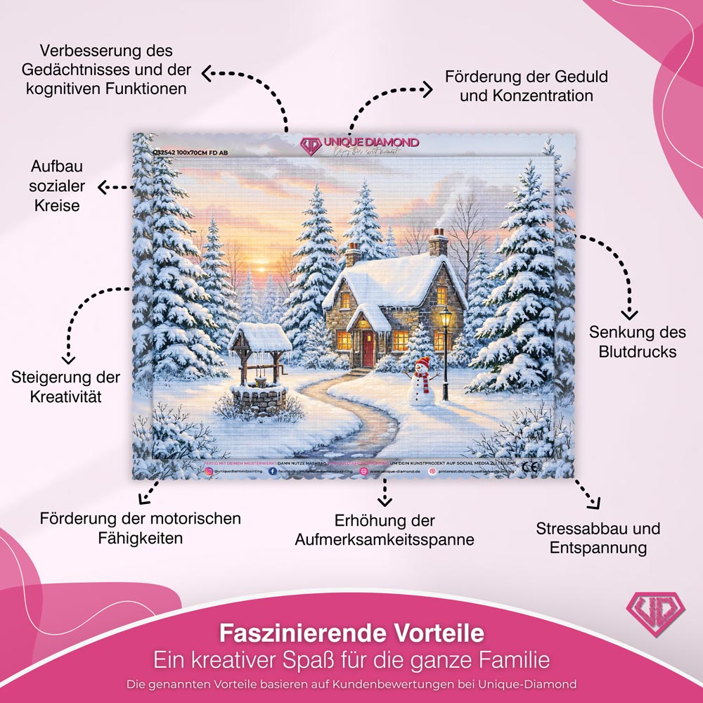 5D Diamond Painting – Sonnenuntergang im Winterwald Unique-Diamond