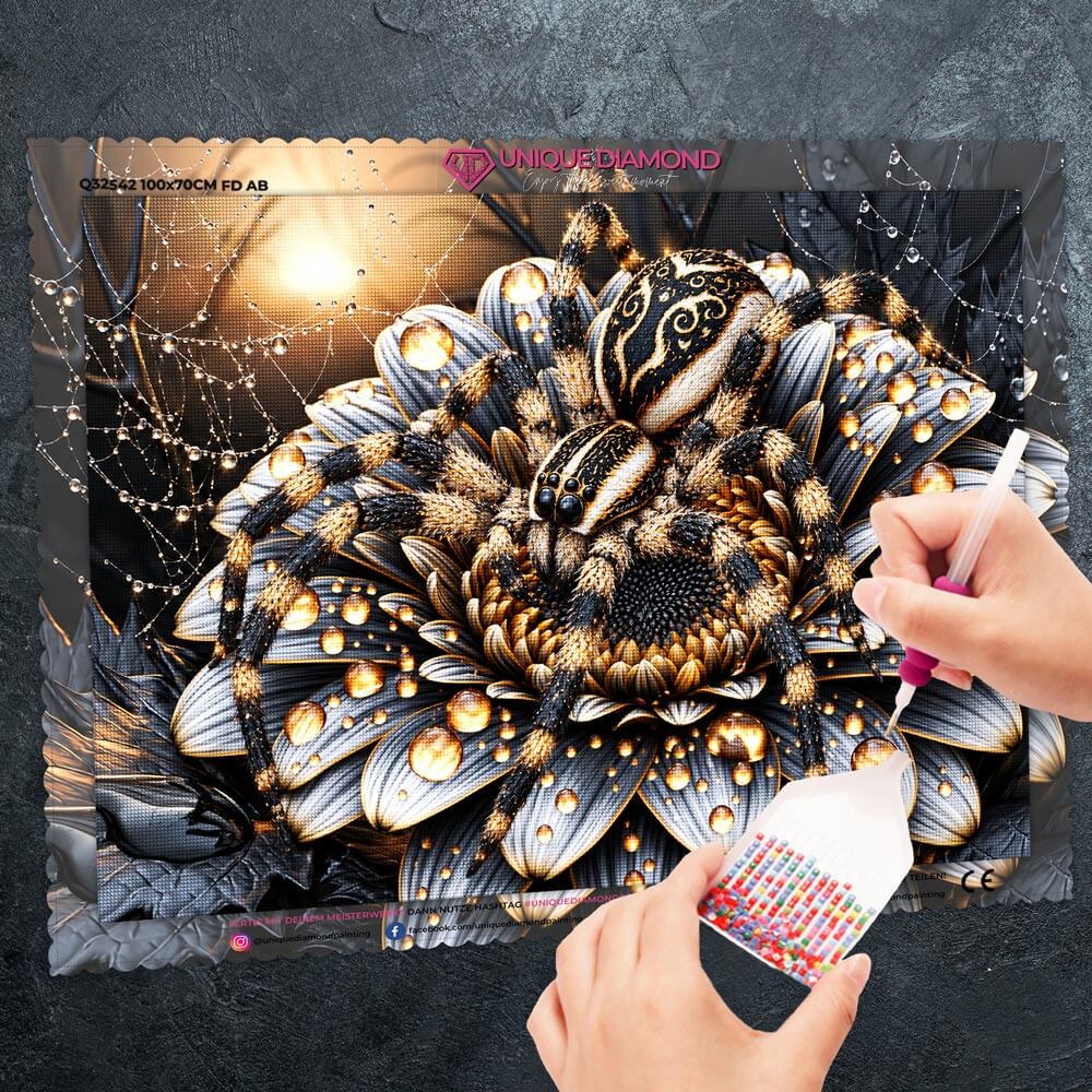 5D Diamond Painting – Springspinne im Goldtau