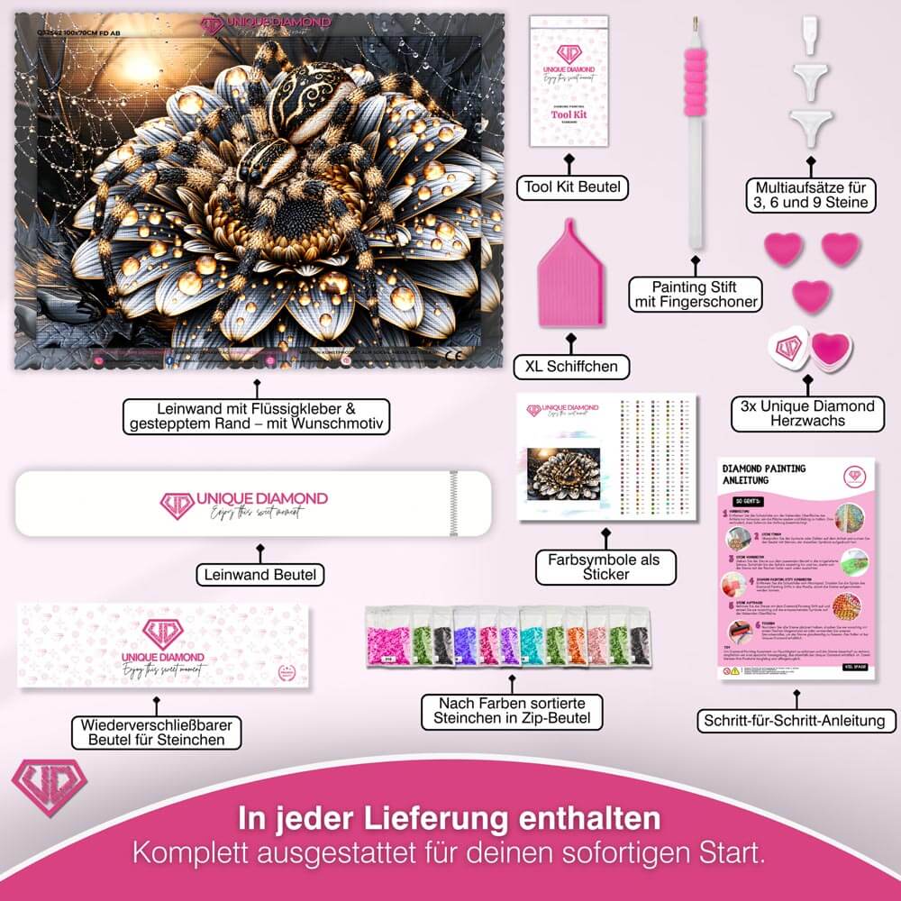 5D Diamond Painting – Springspinne im Goldtau