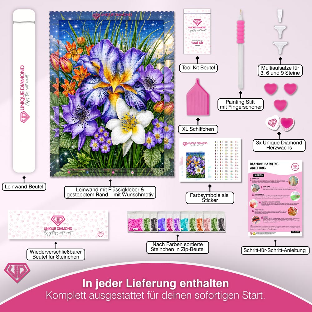 5D Diamond Painting – Starlit Iris Garden