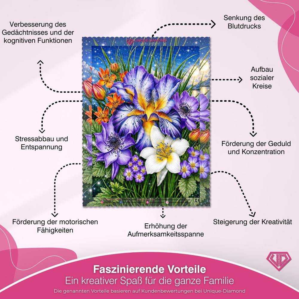 5D Diamond Painting – Starlit Iris Garden
