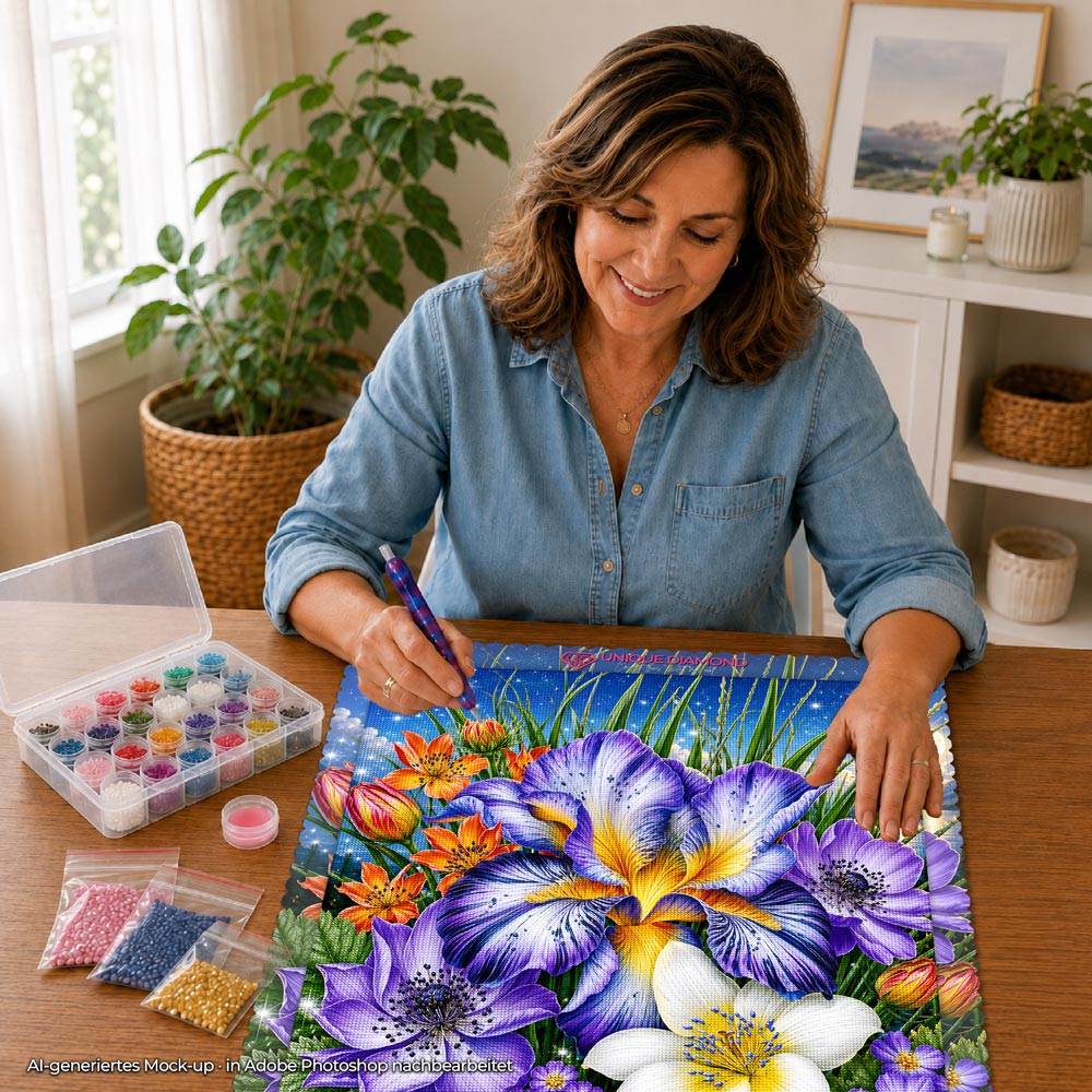 5D Diamond Painting – Starlit Iris Garden