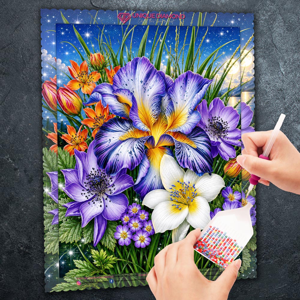 5D Diamond Painting – Starlit Iris Garden