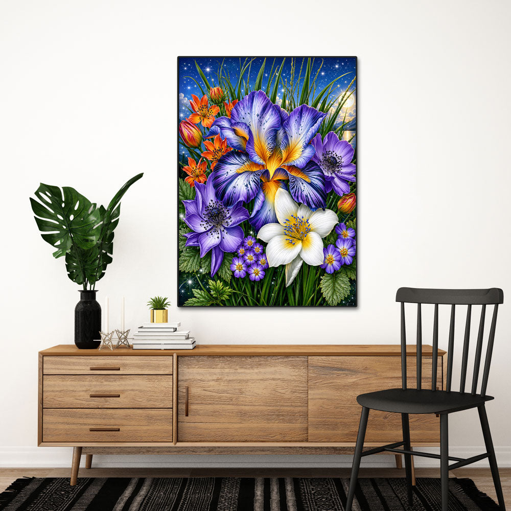 5D Diamond Painting – Starlit Iris Garden
