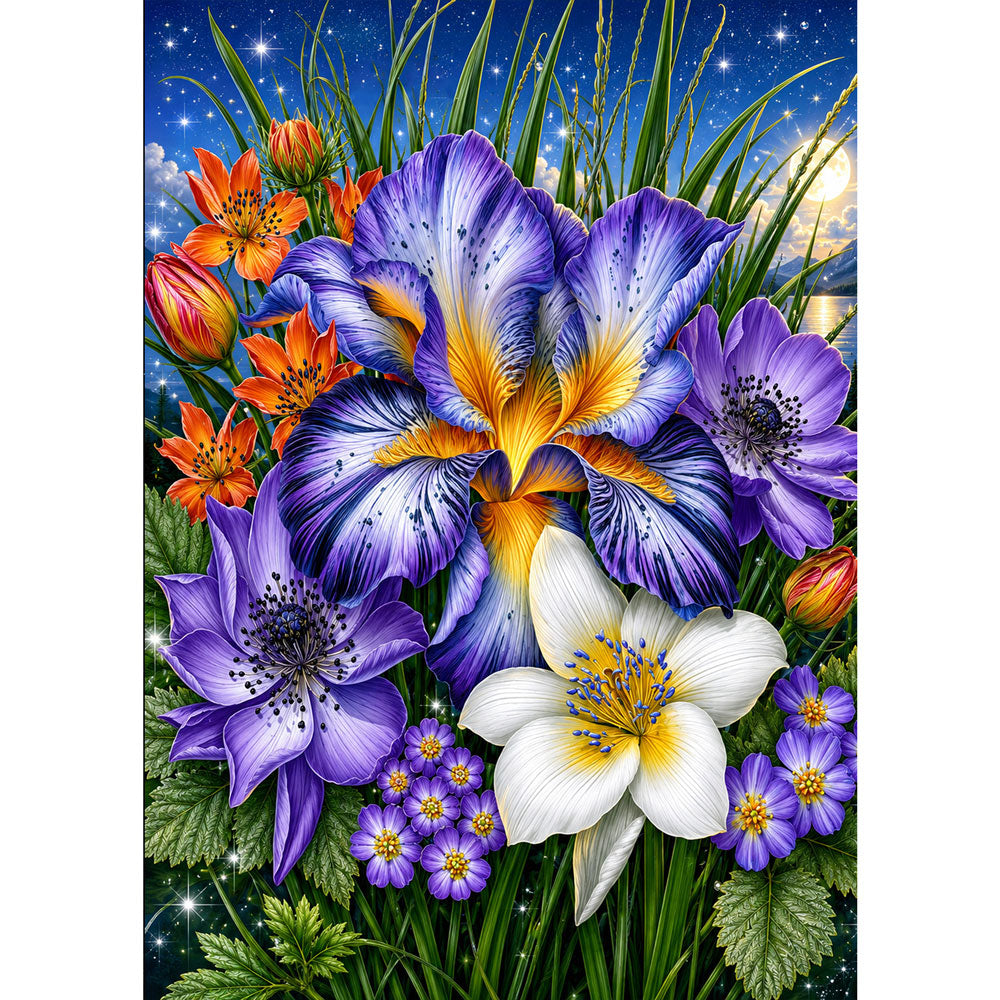 5D Diamond Painting – Starlit Iris Garden | Unique Diamond