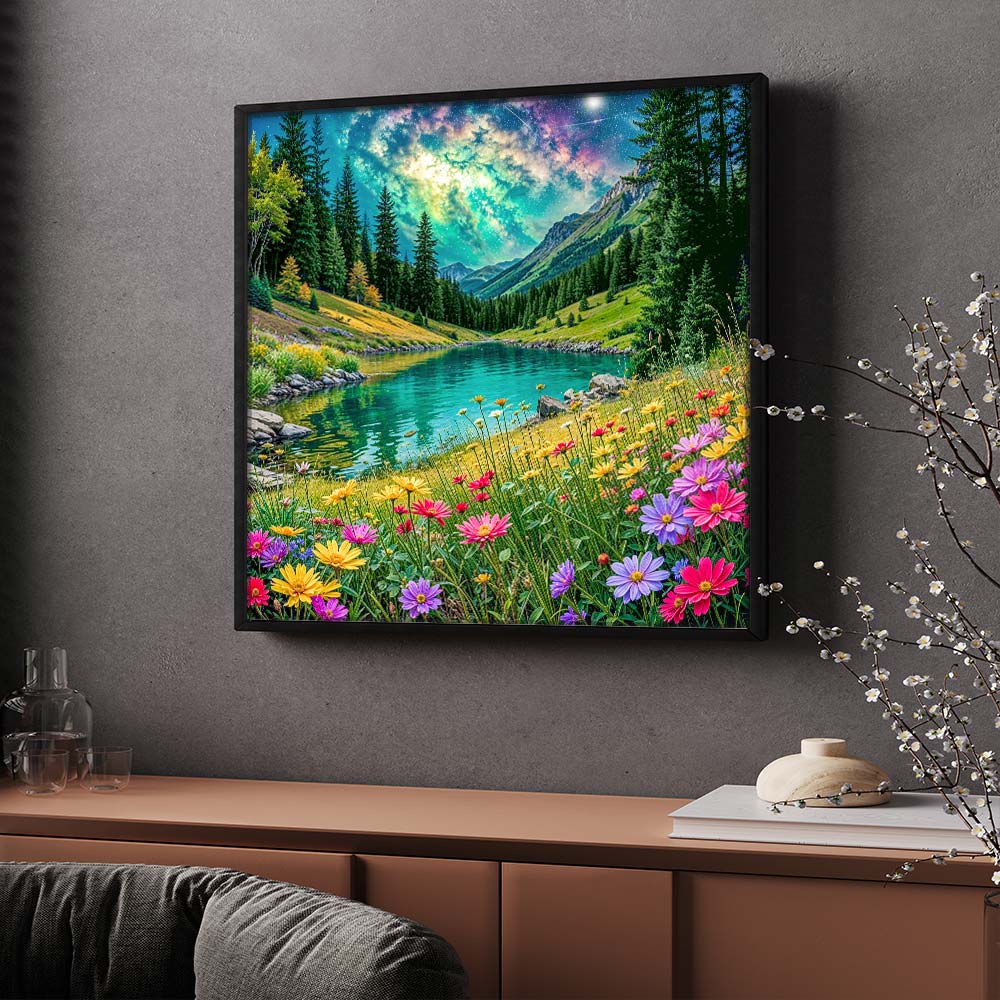 5D Diamond Painting – Sternenblüte am Himmelssee, Unique-Diamond