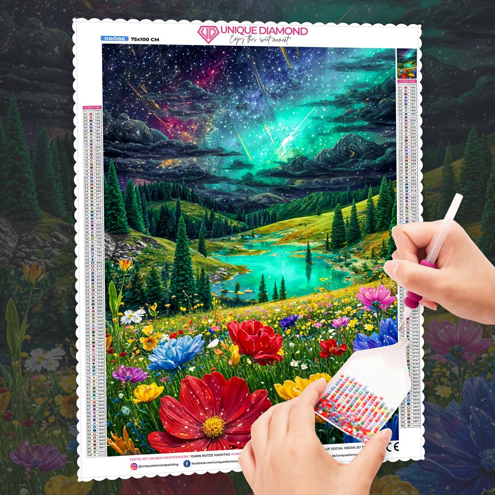 5D Diamond Painting – Sternenblumen über Eden, Unique-Diamond