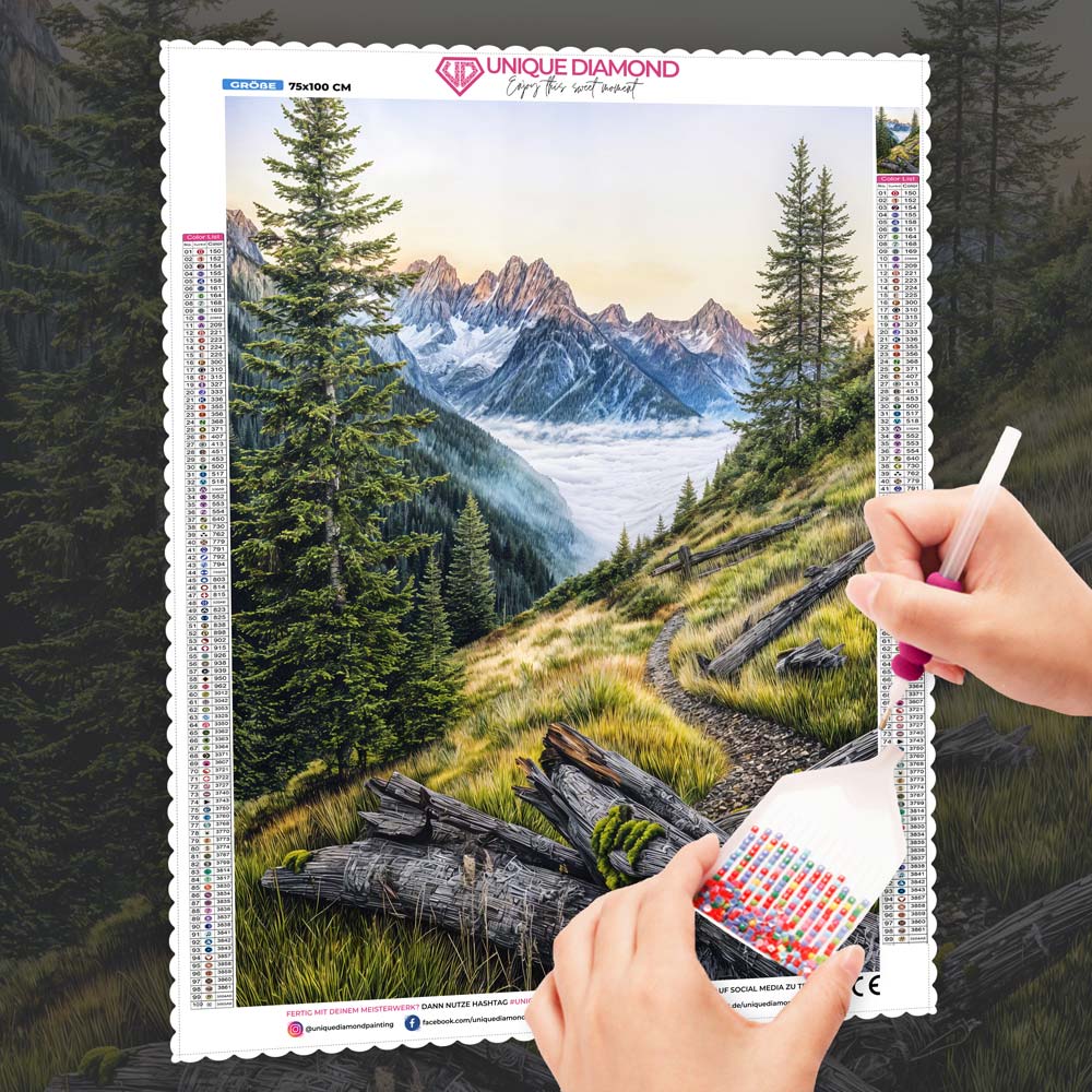 5D Diamond Painting – Stille über dem Wolkenmeer, Unique-Diamond