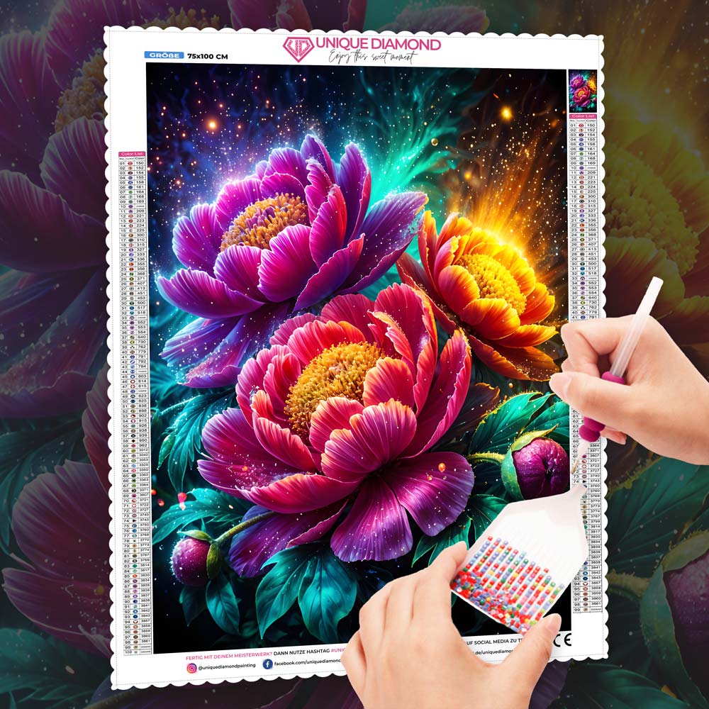 5D Diamond Painting – Strahlende Pfingstrosenpracht, unique-diamond