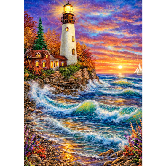 5D Diamond Painting – Sunset Lighthouse, Unique-Diamond