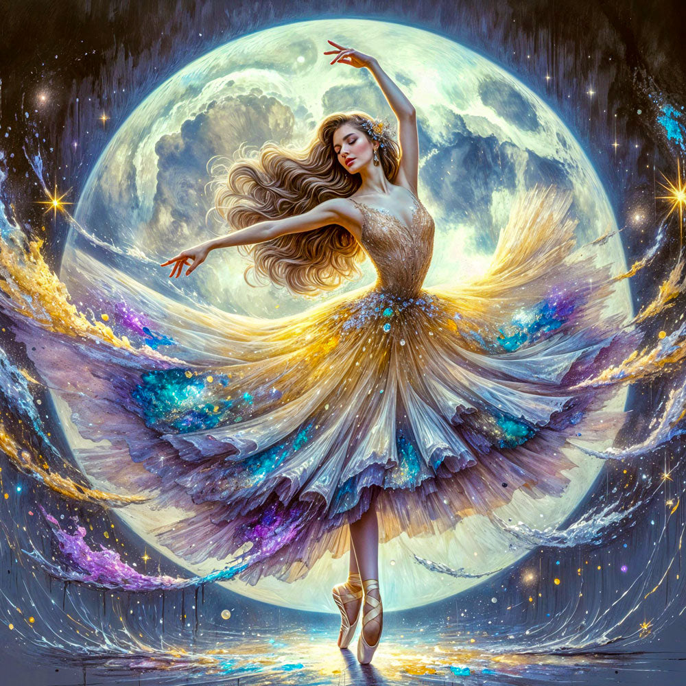 5D Diamond Painting – Tanz im Licht des Mondes, Unique-Diamond