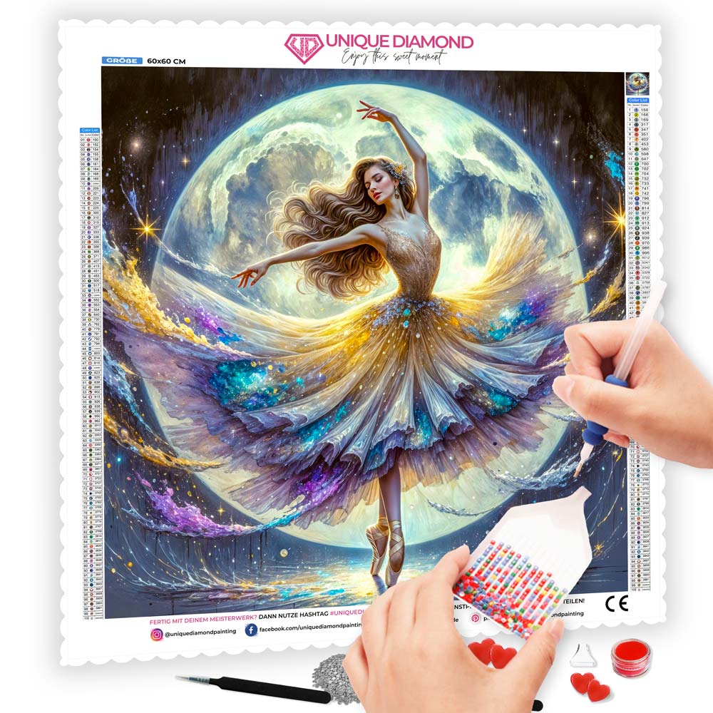 5D Diamond Painting – Tanz im Licht des Mondes, Unique-Diamond