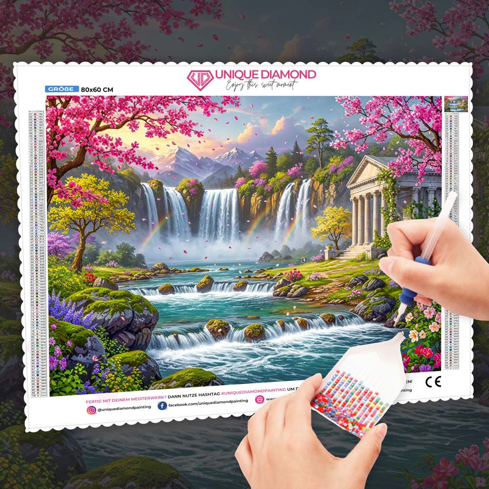 5D Diamond Painting – Tempel der Regenbogenquellen, Unique-Diamond