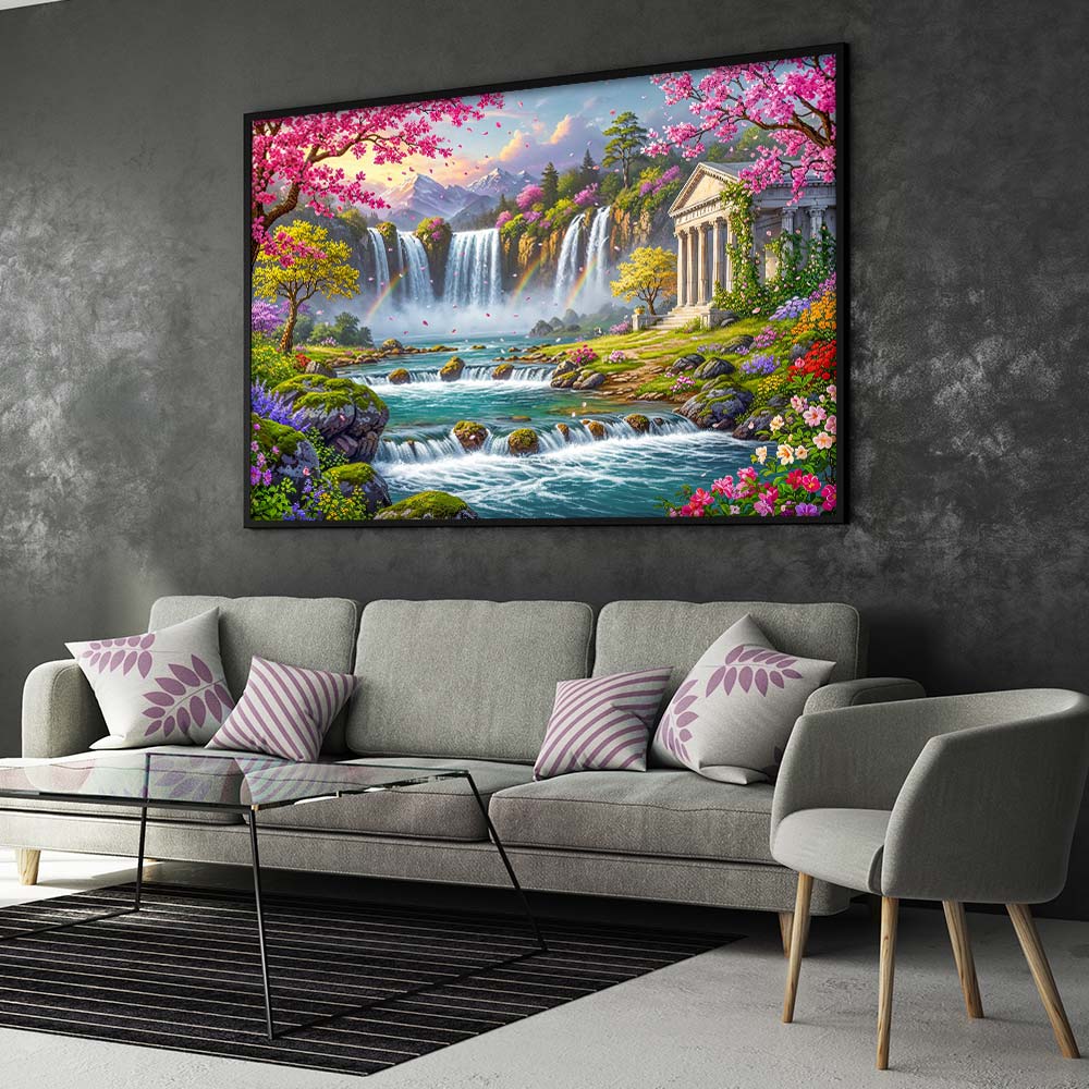 5D Diamond Painting – Tempel der Regenbogenquellen, Unique-Diamond