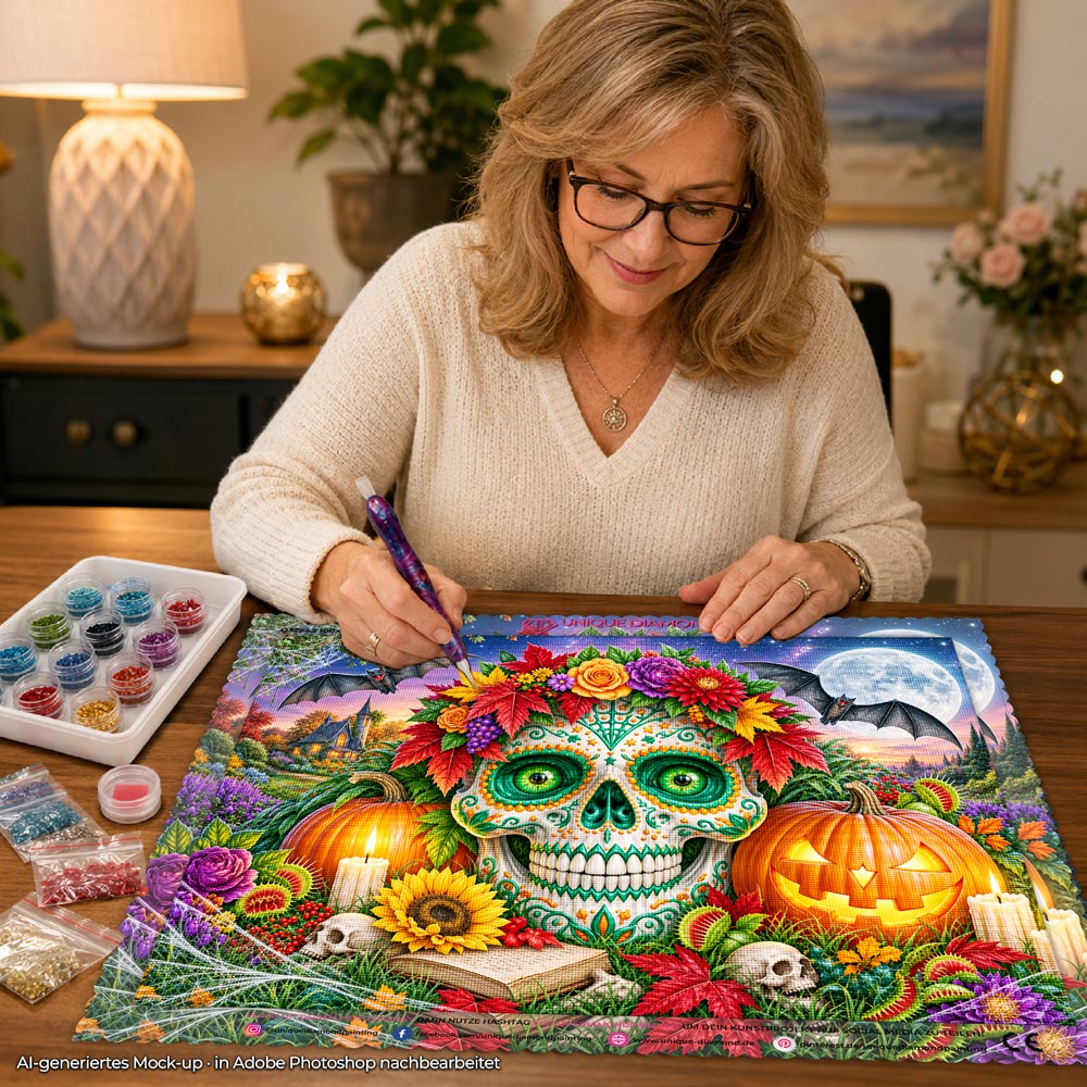 5D Diamond Painting – Totenkopfzauber im Herbstgarten