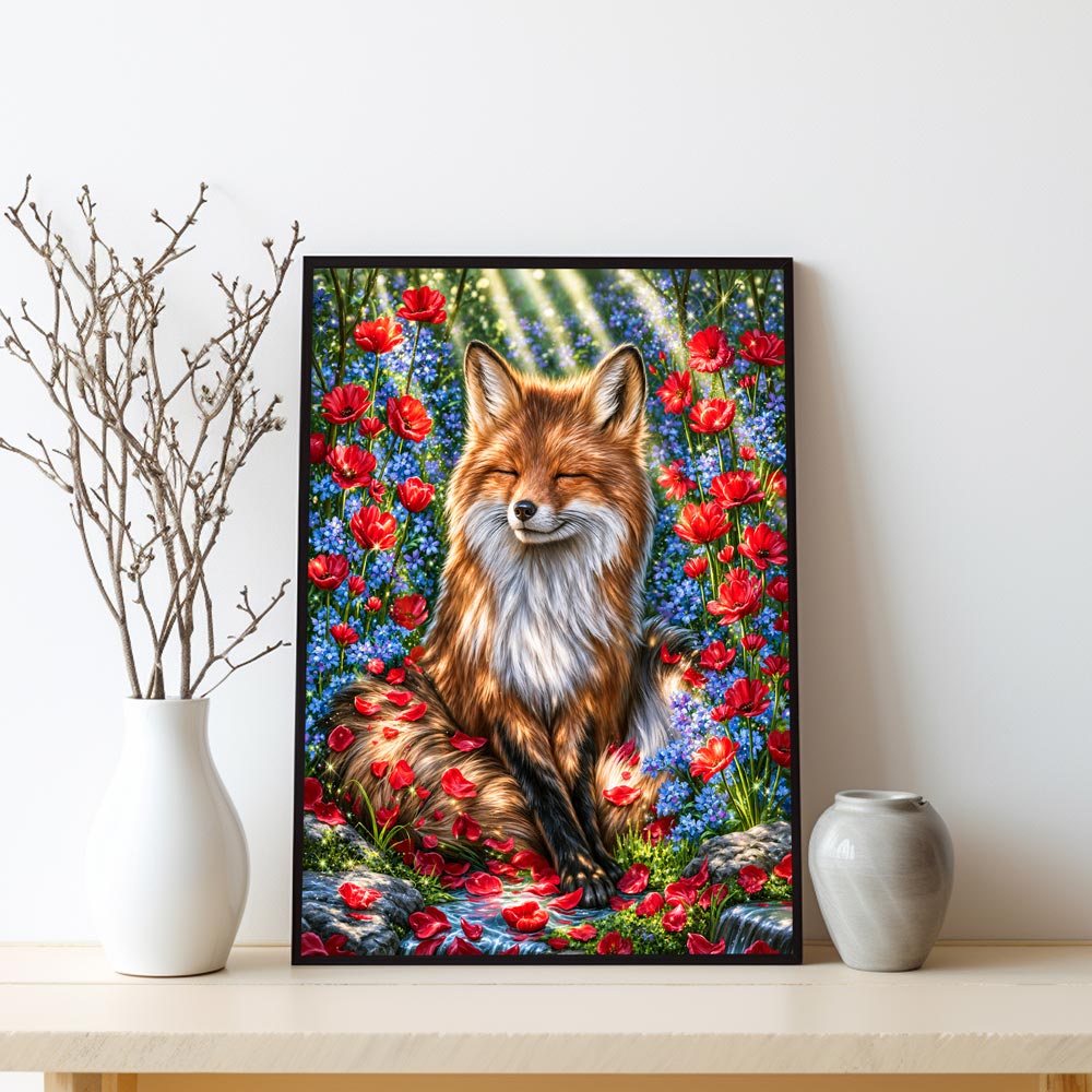5D Diamond Painting – Traumfuchs im Blütenlicht