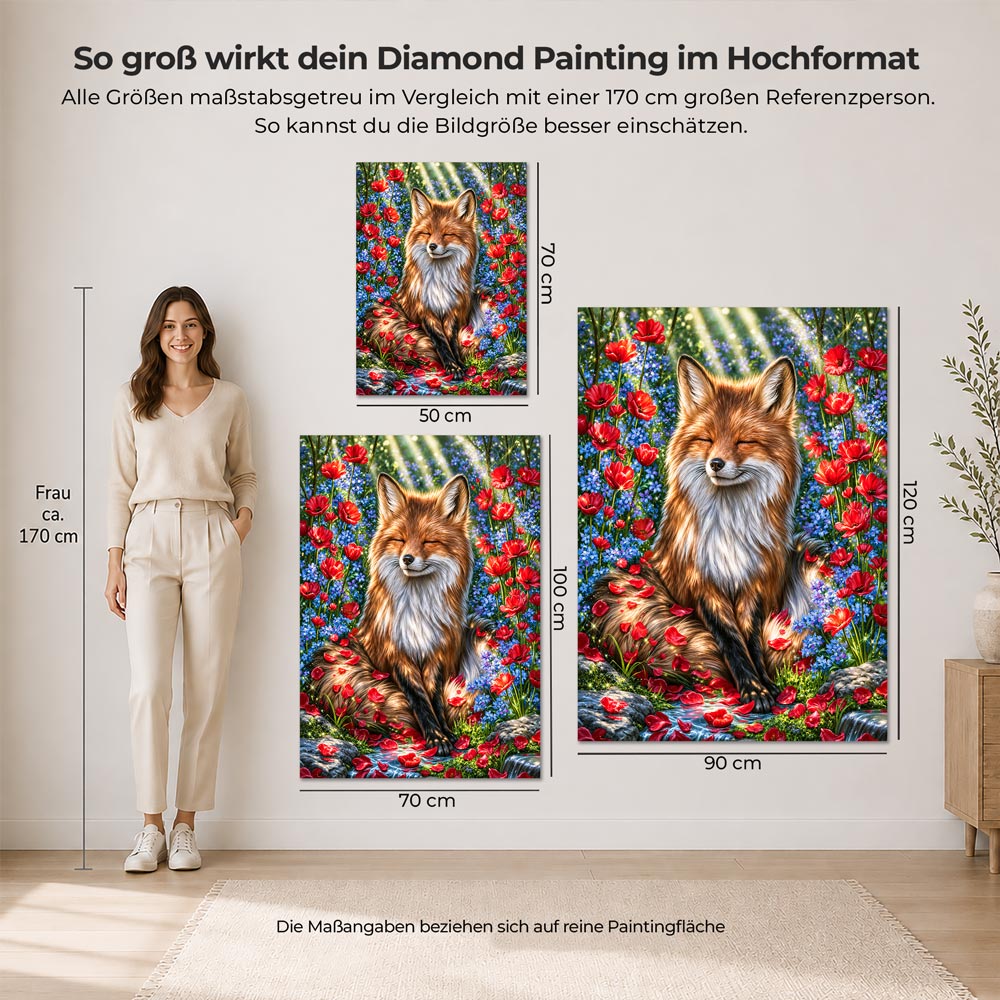 5D Diamond Painting – Traumfuchs im Blütenlicht