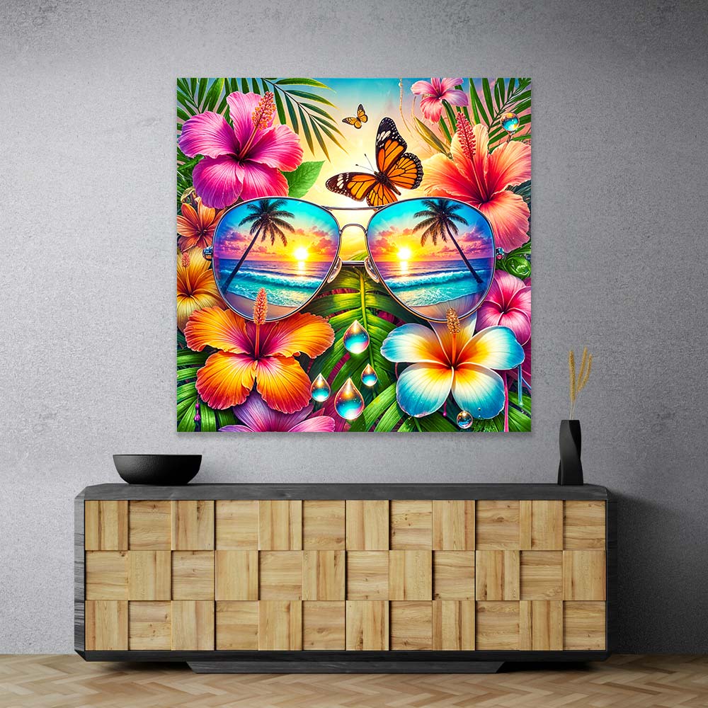 5D Diamond Painting – Tropenblick der Sonne, Unique-Diamond
